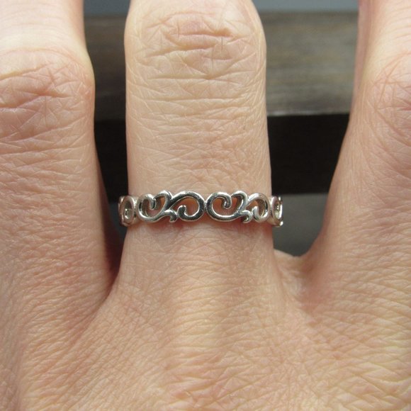 Size 8.75 Sterling Silver Fancy Wind Blowing Band Ring Vintage - Picture 2 of 7